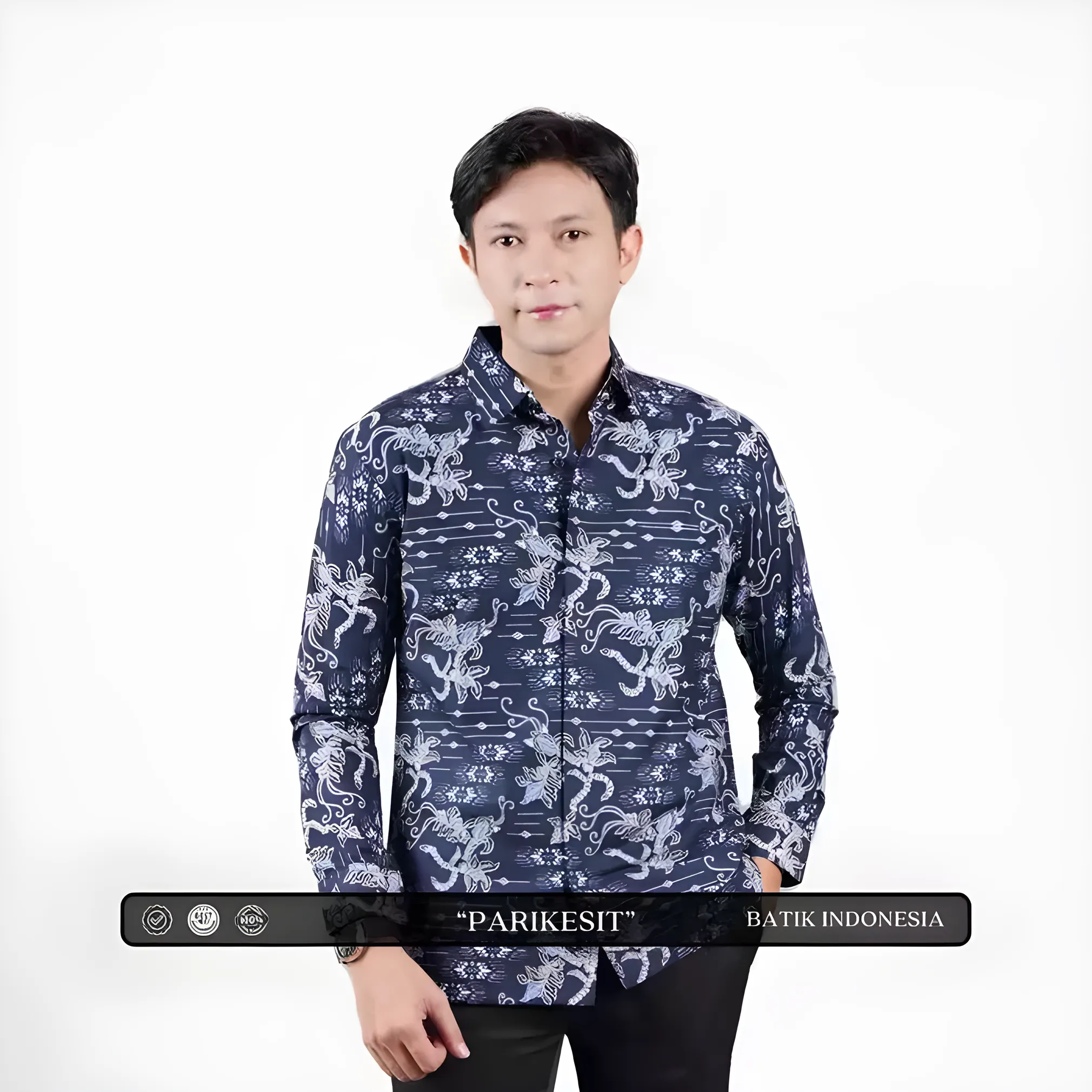 Indonesian Batik Men's Slim Fit Long Sleeve Shirt - Nusamade