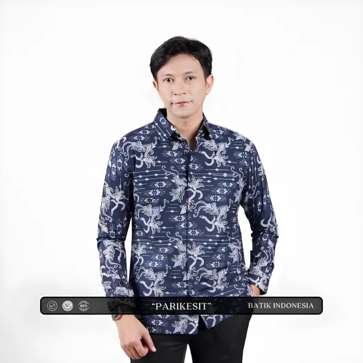 Indonesian Batik Men’s Long Sleeve Slim Fit Shirt
