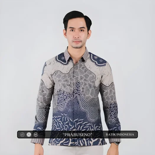 Indonesian Prabuseno Motif Batik Slimfit Shirt with Inner Lining