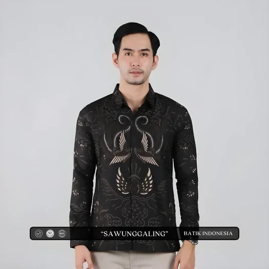 Indonesian Batik Sawunggaling Motif Slimfit Shirt with Inner Lining