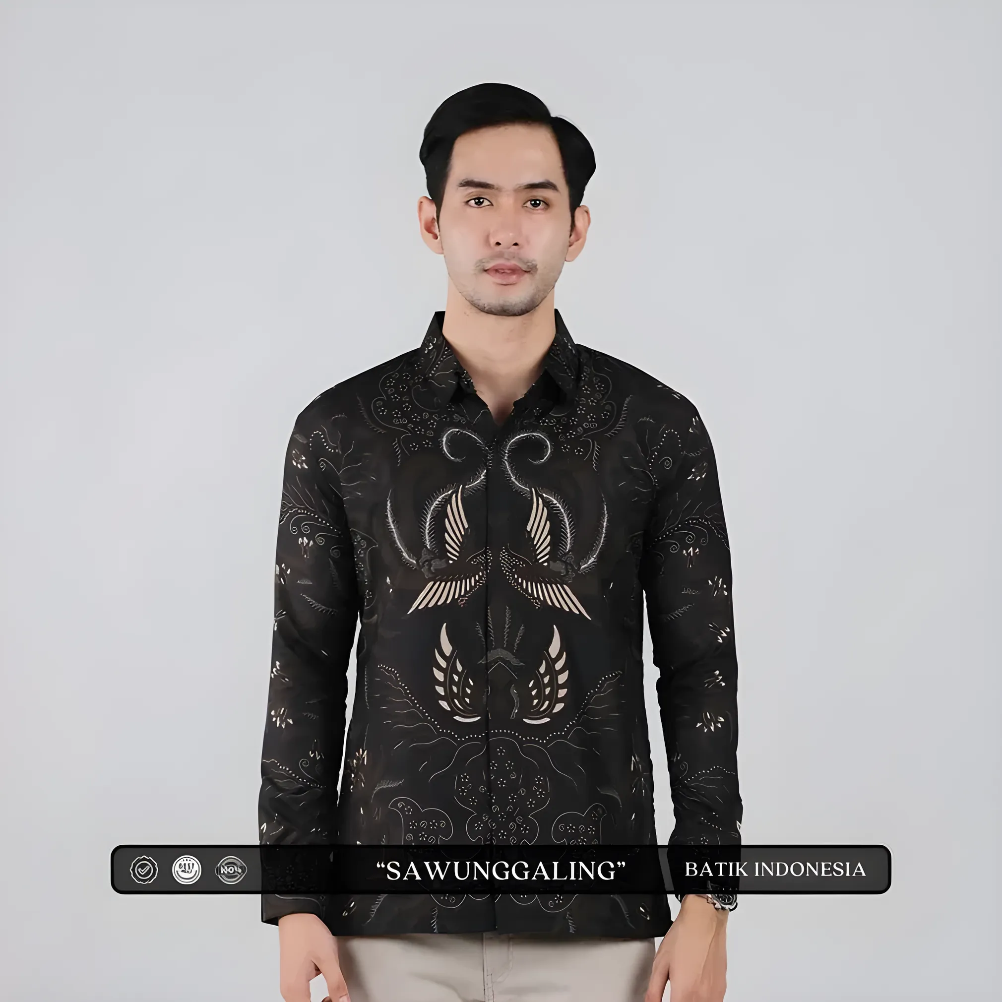 Indonesian Batik Sawunggaling Motif Slimfit Shirt with Inner Lining