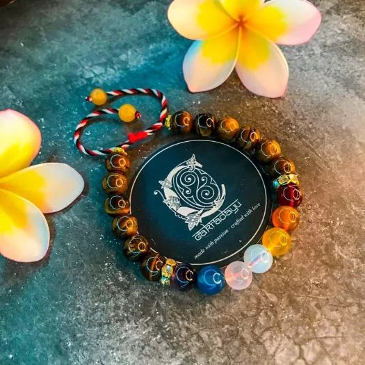 Tridatu 7 Chakra Crystal Bracelet with Tiger Eye – Chakra Energy Bracelet for Motivation and Confidence