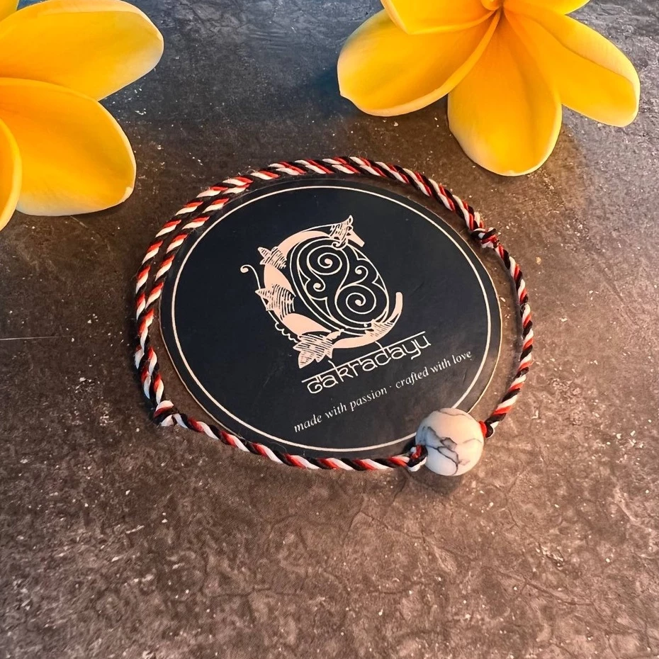 Peaceful Authentic Bali Tridatu Bracelet with Turquoise Stone