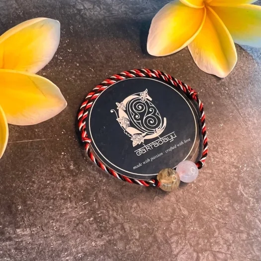 Tridatu Sedana Hair and Rose Quartz Bracelet (Prosperity and Romance)