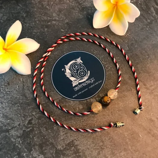 Tiger Eye Tridatu Necklace with 2pcs Sedana Hair – Balinese Handmade Jewelry