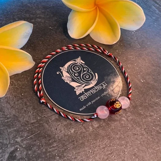 Balinese Original Tridatu Red Agate and Rose Quartz Lucky Aura Bracelet