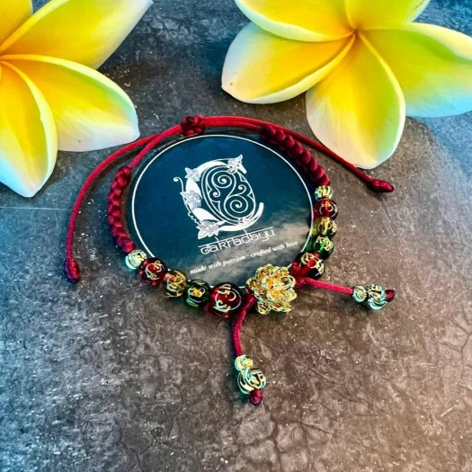 Goddess of Flowers Bracelet (Saraswati) with Carved Tibetan Stone