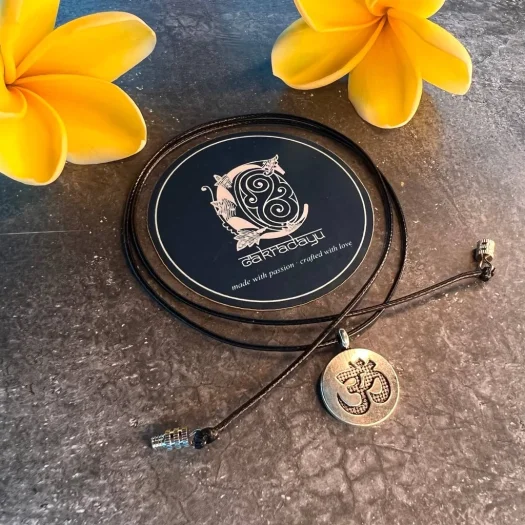 Black Leather Necklace with Plain Ongkara Symbol, Authentic Balinese Original