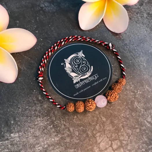 Rose Quartz And Rudraksha Genitri Love Energy Tridatu Bracelet – Authentic Special Bali Original