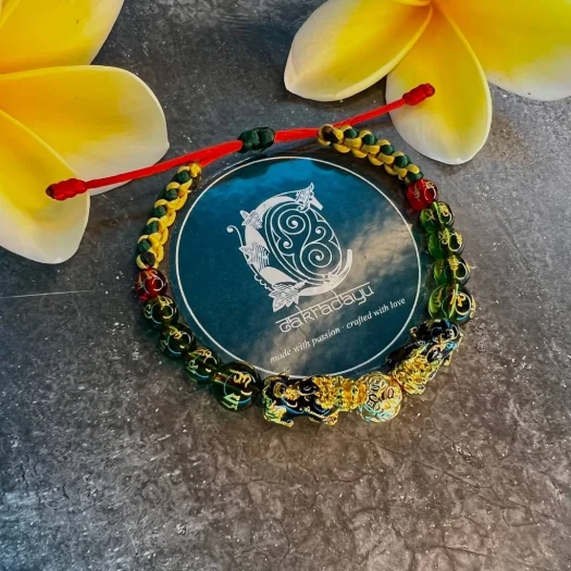 God of War Kwan Gong Bracelet with Xuping Gold-Plated Dragon and Tibetan Crystal