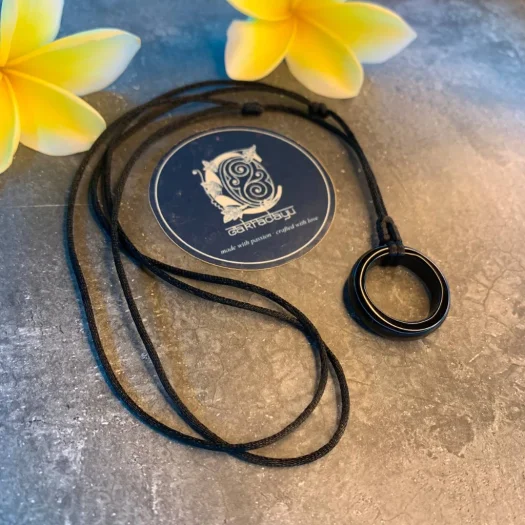 Satin Rope Necklace with Black Onyx Ring Pendant