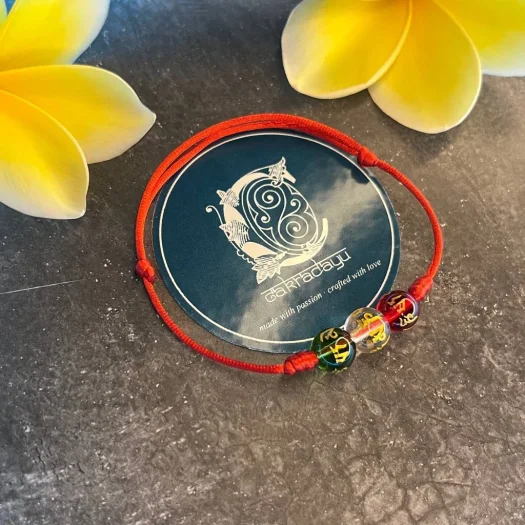 Tibetan Three Crystal Mantra Bracelet for Safety and Protection with Red String