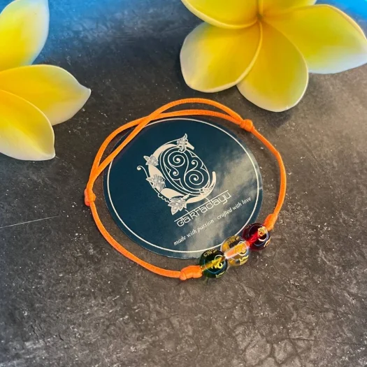 Three Crystal Mantra Tibet Bracelet for Safety and Protection with Orange Cord