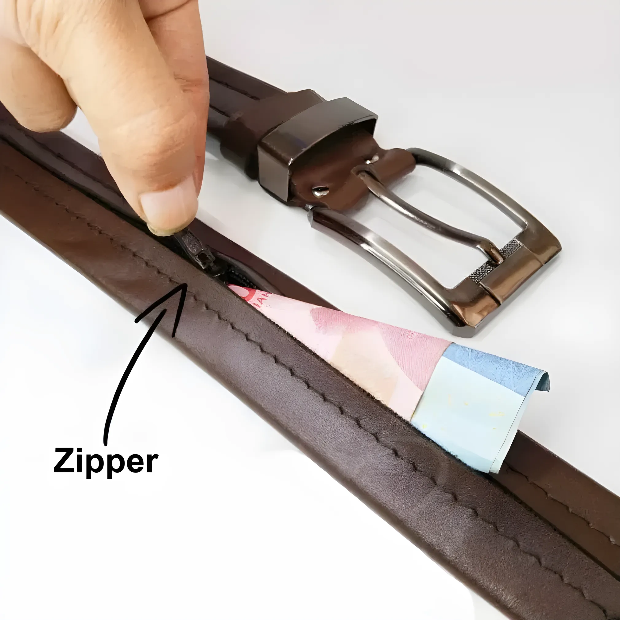 Genuine Leather Men’s Full Zipper Belt