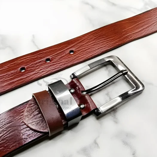 Genuine Leather Men’s Wood Grain Texture Belt, Genuine Leather Waist Belt