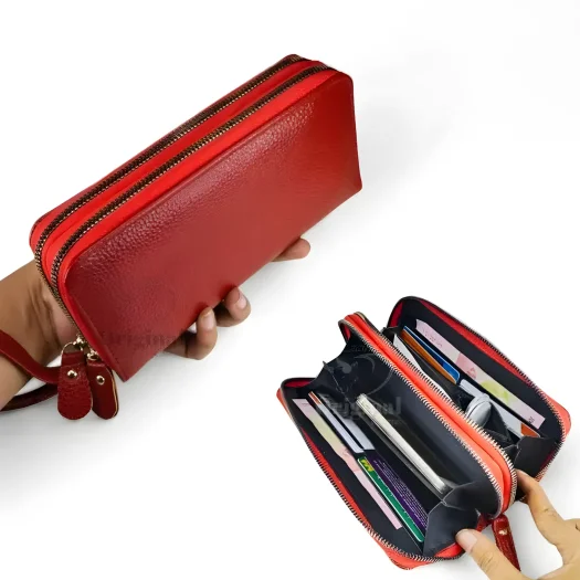 Genuine Leather Women’s Long Wallet – 100% Original Cowhide Leather – Ladies’ Leather Wallet