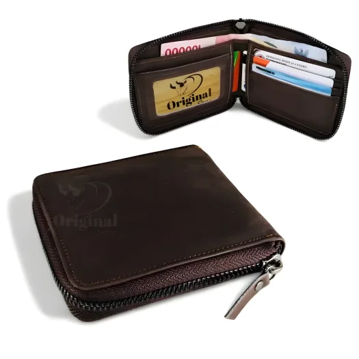 Genuine Leather Men/Women Wallet with Original Zipper Closure Style