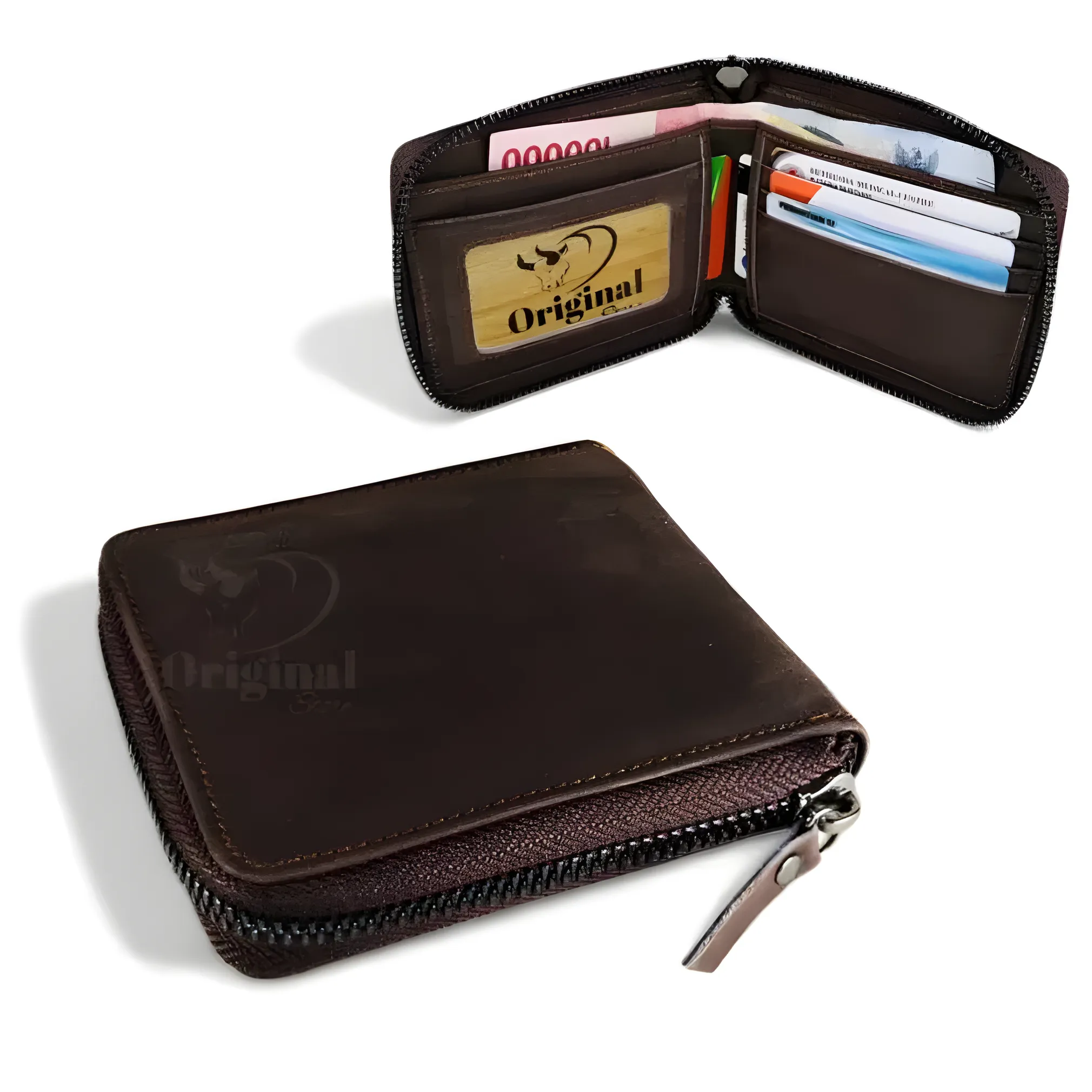 Genuine Leather Men/Women Wallet with Original Zipper Closure Style