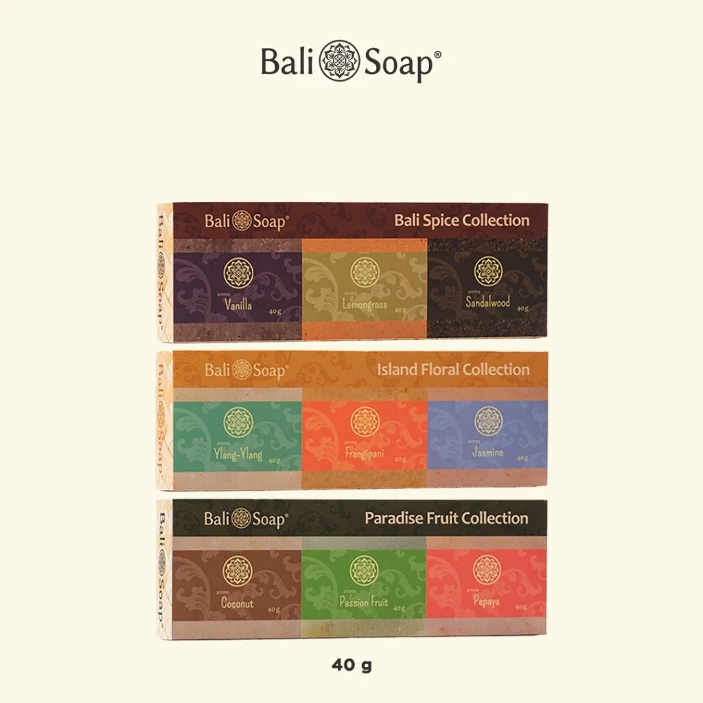 Bali Soap Natural Travel Set – 3-Piece 40 g Mixed Aroma Bars – Halal, BPOM Certified, Paraben-Free, Non-SLS, Perfect For Travel