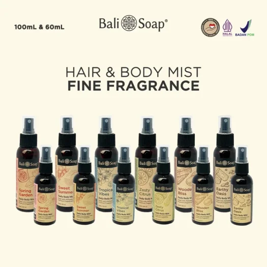 Bali Soap Unisex Hair & Body Mist Fine Fragrance Aroma, Paraben-Free, Sulfate-Free, Phthalate-Free, BPOM Certified, Halal Approved
