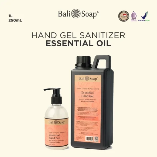 Bali Aromatic Hand Gel Sanitizer with Essential Orange and Peppermint Oils – Halal Certified, Moisturizing Formula for Soft Hands