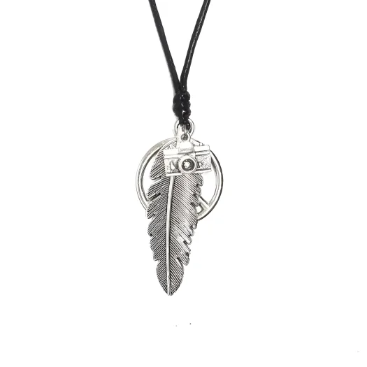 Korean Style Feather, Peace & Camera Pendant Men’s Charm Necklace