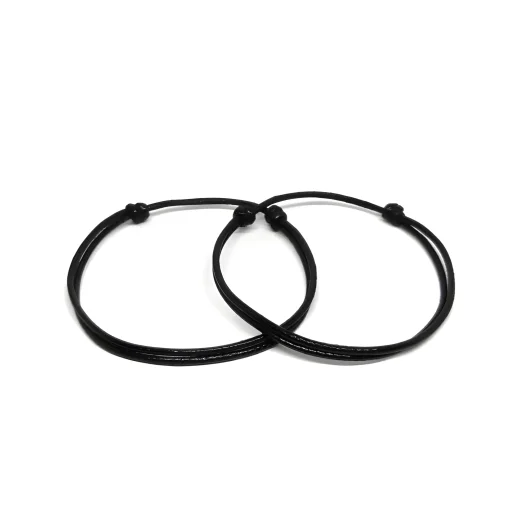 Simple Plain Black Leather Cord Adjustable Bracelet For Men And Women
