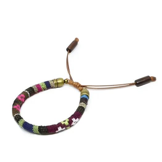 Flower Woven Cord Ethnic Bracelet
