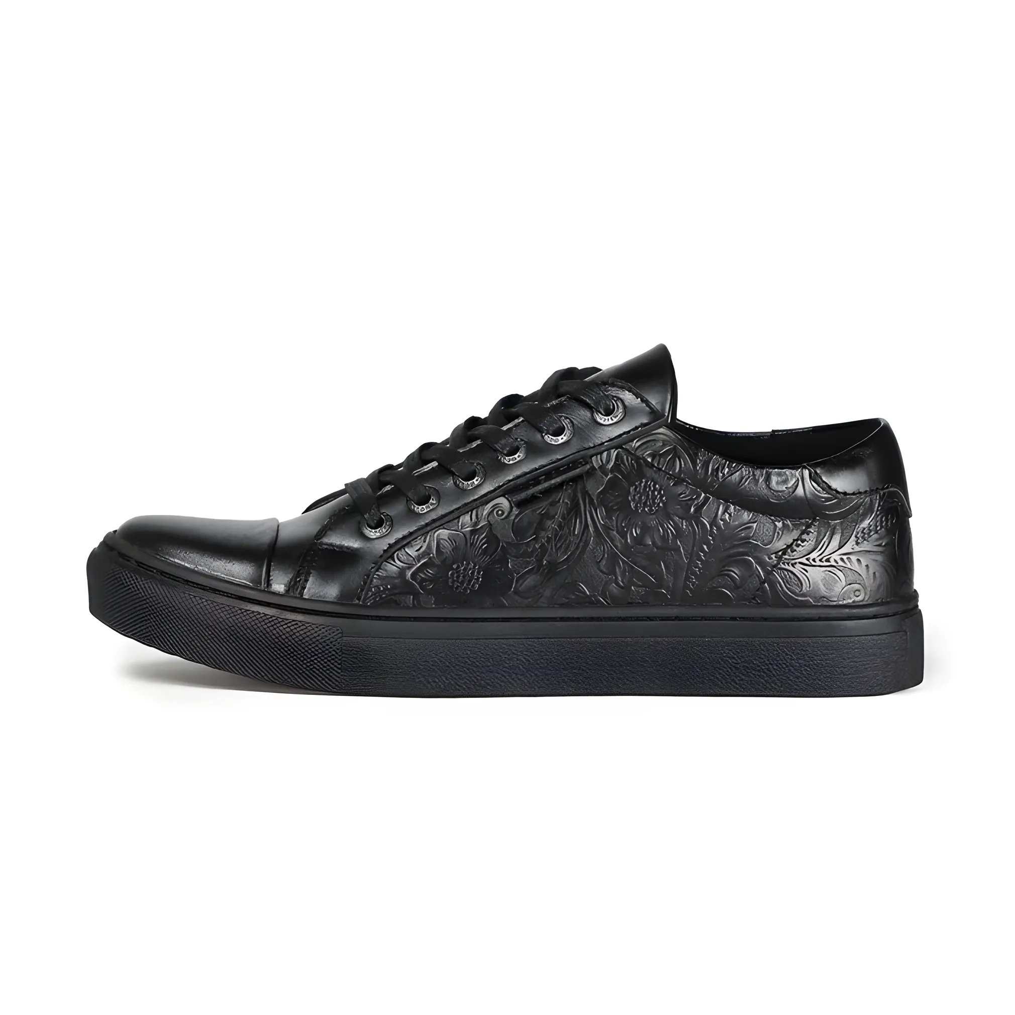 Mobatic Brata Low-Top All Black Leather Shoes for Men