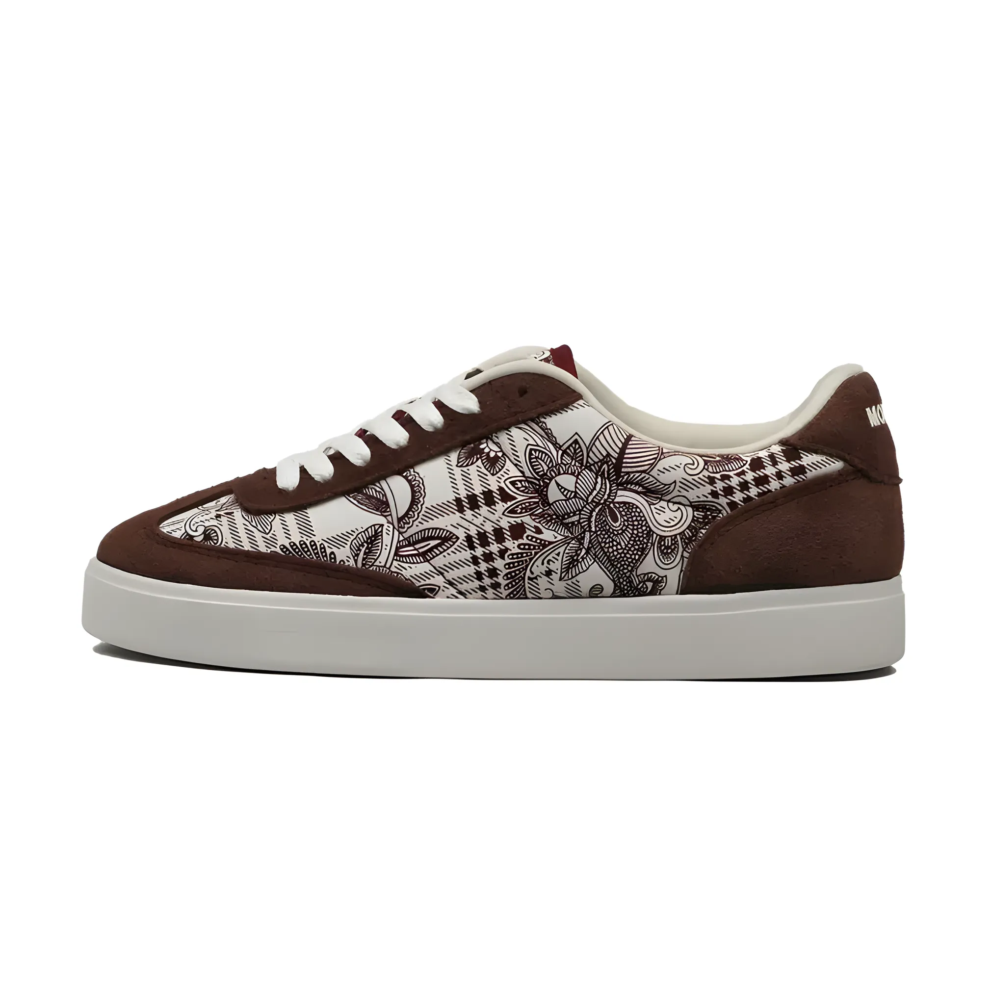Mobatic Shoetik Elegant White Brown Batik Sneakers – Ethnic Footwear
