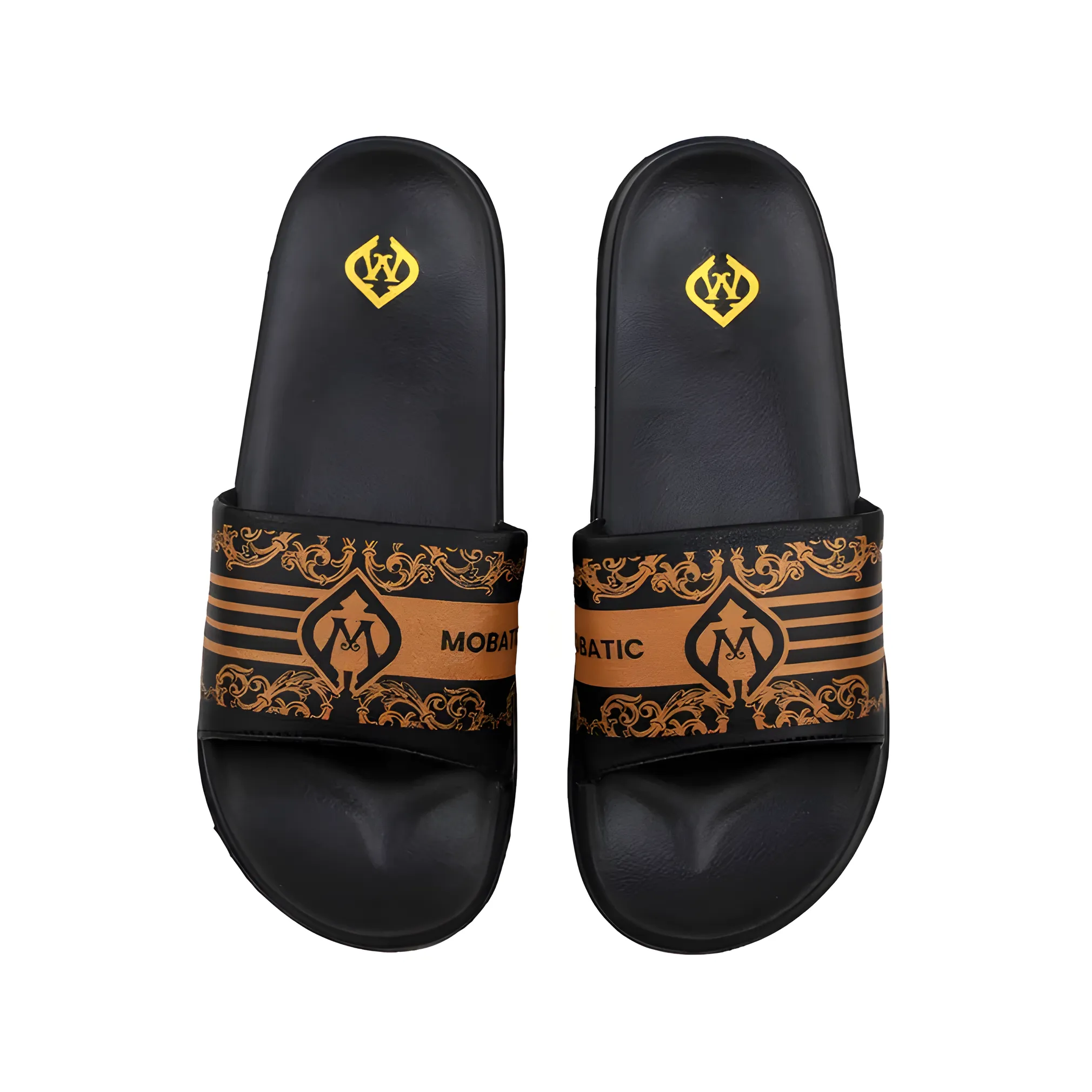 Mobatic Slidetic Comfortable Unisex Sleek Slide Sandals in Black & Cookie