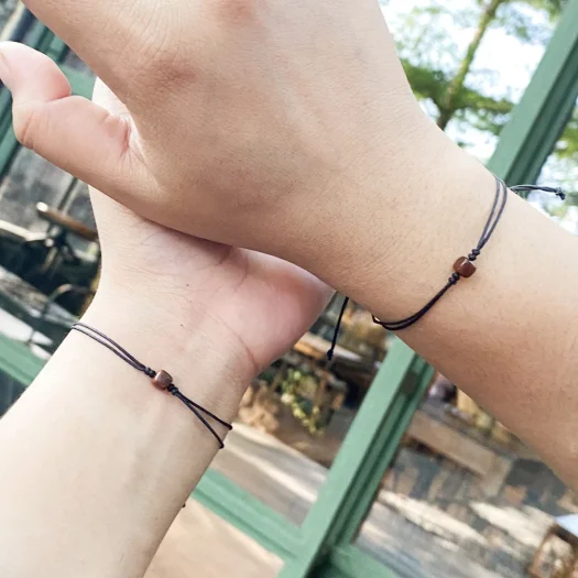 Elegant Black Twine Couple Bracelet With Kaokah Wood Accents – Perfect For Him / Her
