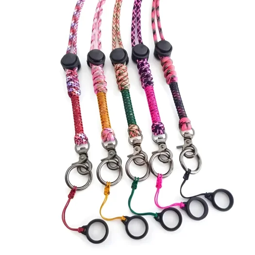 Black Pink Outdoor Card / Phone Holder Lanyard with Free 3 Pieces O-Ring for Hikers & Adventurers