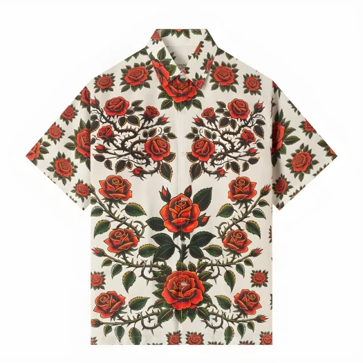 Telusur Kultur Printed Batik Shirt – Nusantara Inspired – Rose Design – White