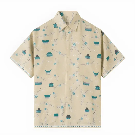 Telusur Kultur Printed Batik Shirt – Nusantara Heritage – Traditional House – Cream