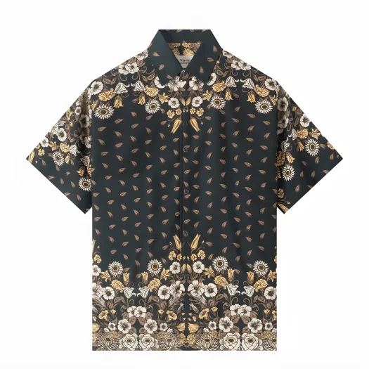Telusur Kultur Printed Batik Shirt – Nusantara Pattern – Floral Design – Black