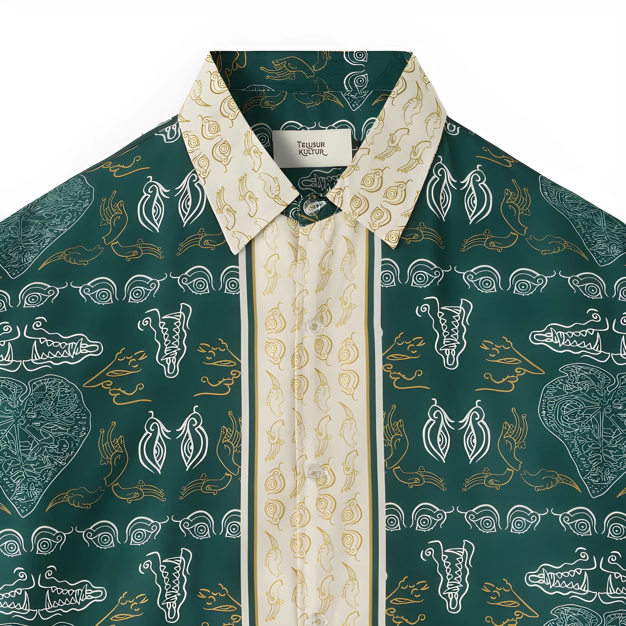 Telusur Kultur Heritage Exploration Batik Print Shirt - Nusantara Heritage - Wayang Art - Green | Nusamade Telusur Kultur Heritage Exploration Batik Print Shirt - Nusantara Heritage - Wayang Art - Green - Image 2