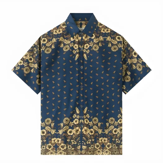 Telusur Kultur Printed Batik Shirt – Nusantara Pattern – Floral Design – Blue