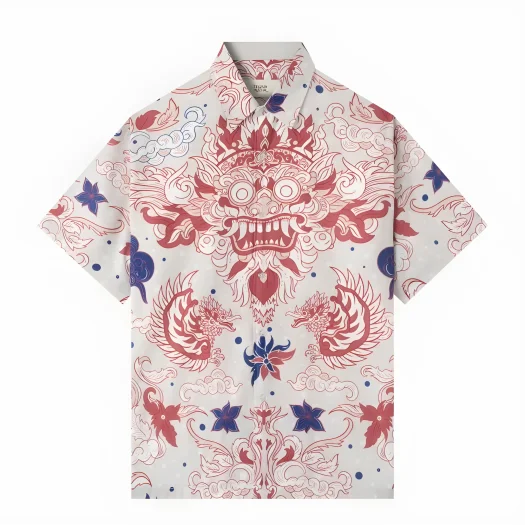 Telusur Kultur Batik Print Shirt – Nusantara Inspired Cultural Motif – Barong – White
