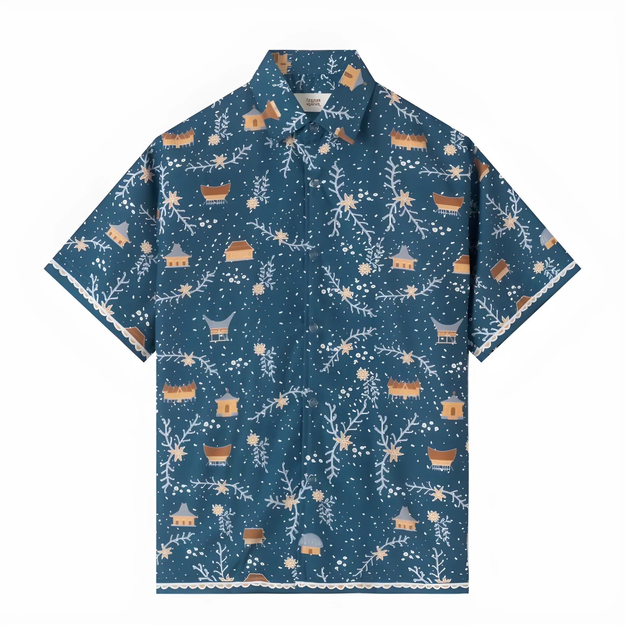 Telusur Kultur Printed Batik Shirt – Nusantara Heritage – Traditional House – Blue