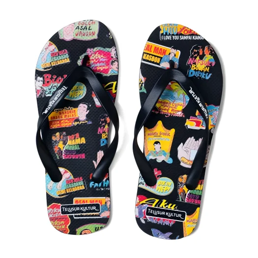 Telusur Kultur Black Graphic Print Slide-in Sandals