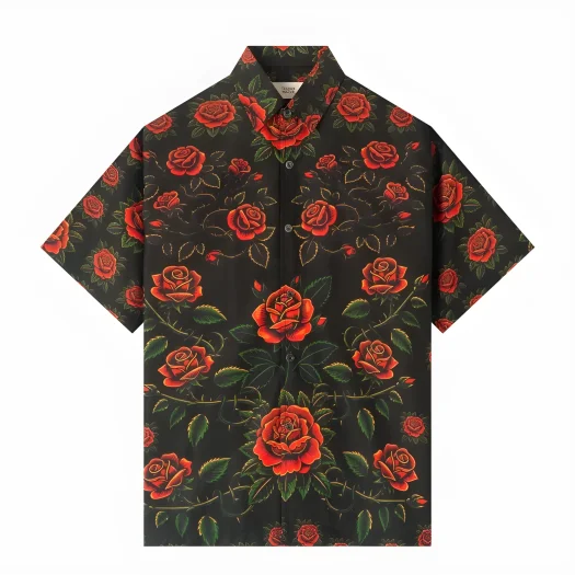 Telusur Kultur Printed Batik Shirt – Nusantara Inspired – Rose Design – Black