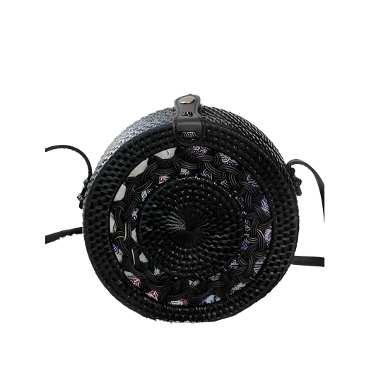 Elegant Bali Gendit Rattan Bag, Black, Authentic Handcrafted in Bali