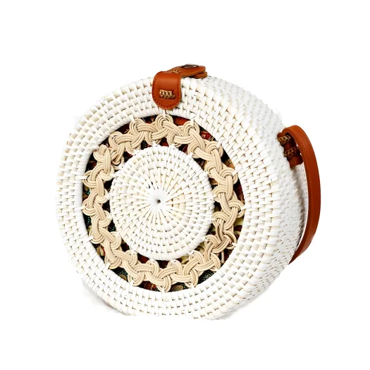 Bali Gendit Round Rattan Bag, Circular Crossbody