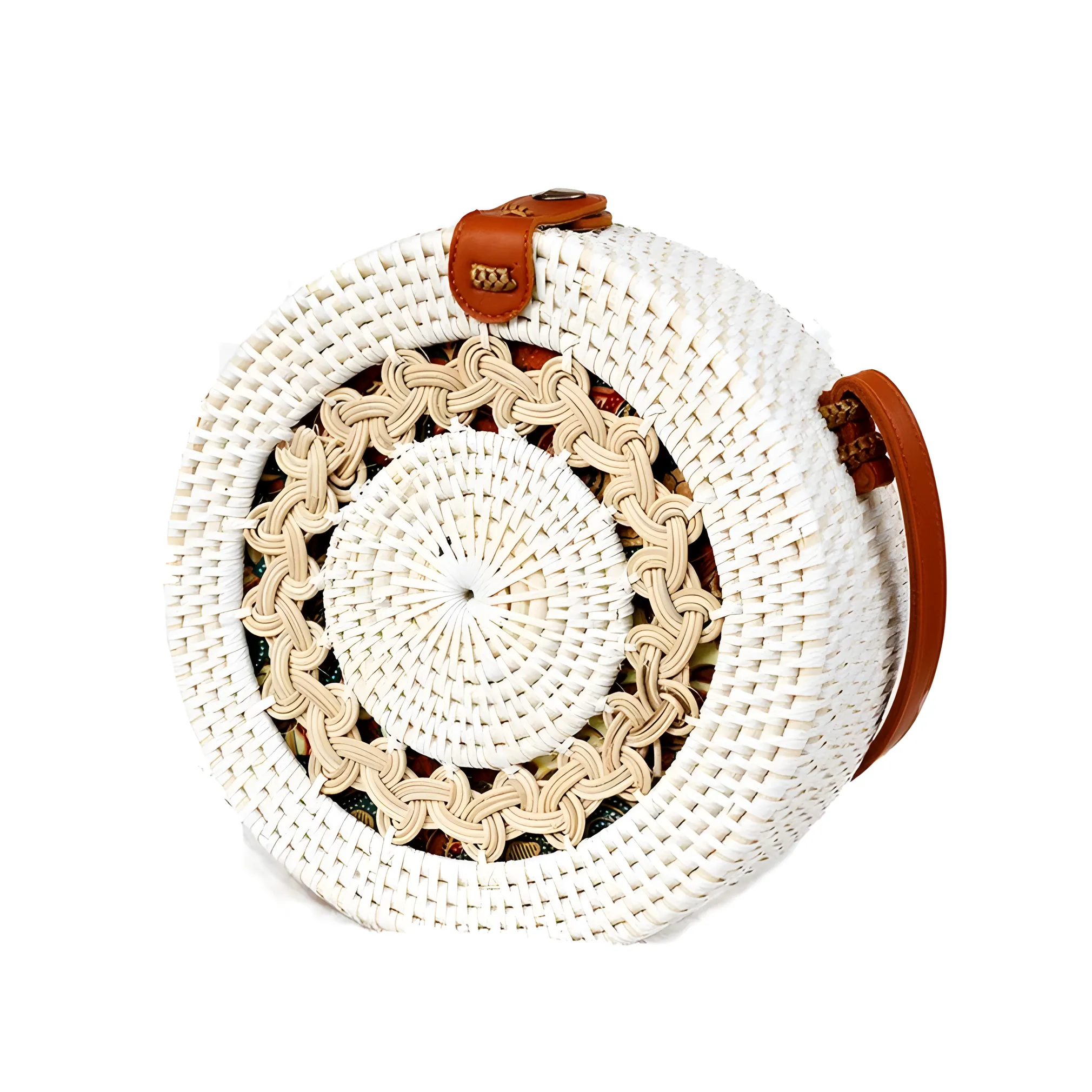Bali Gendit Round Rattan Bag, Circular Crossbody