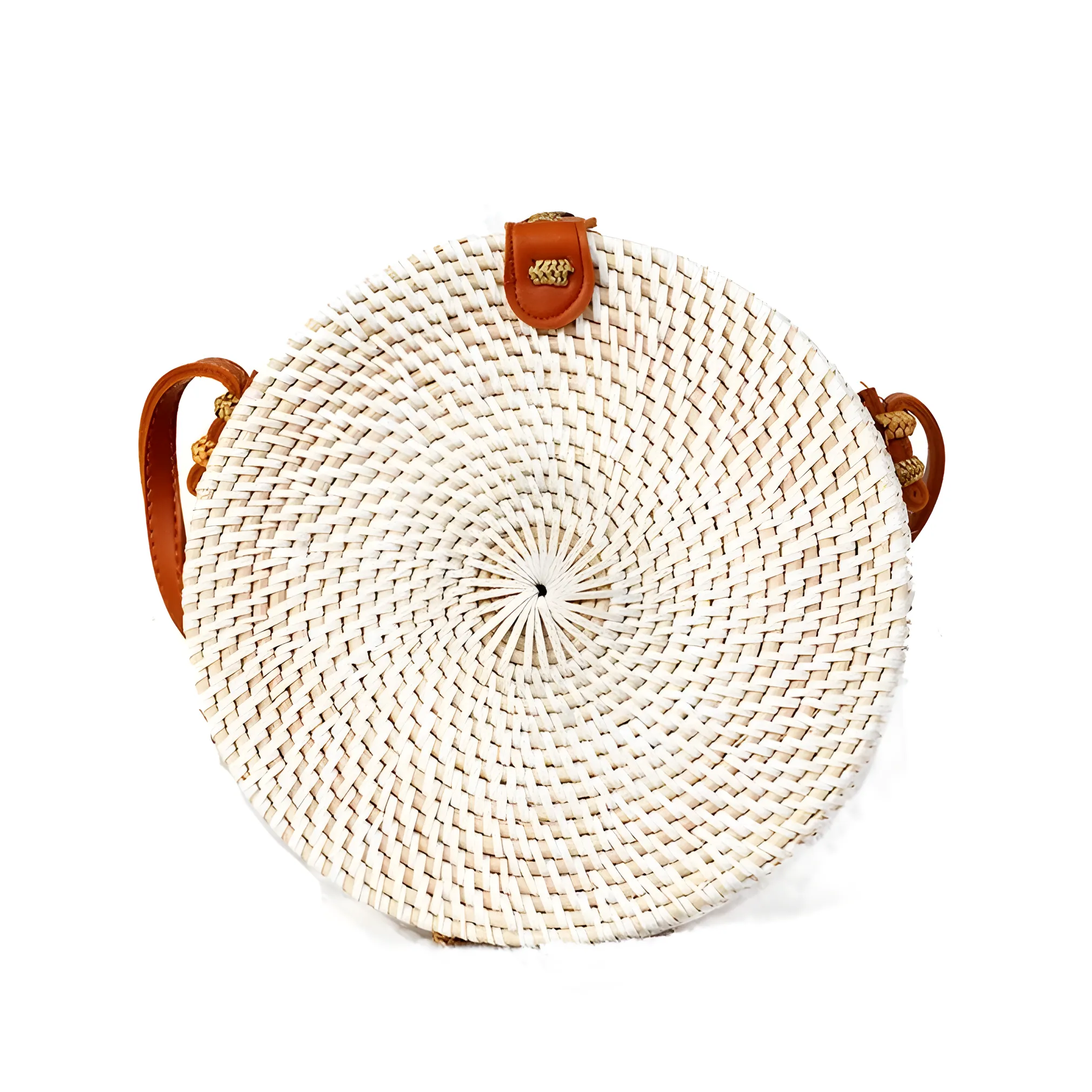 Bali Plain White Round Rattan Bag, Handcrafted Accessory