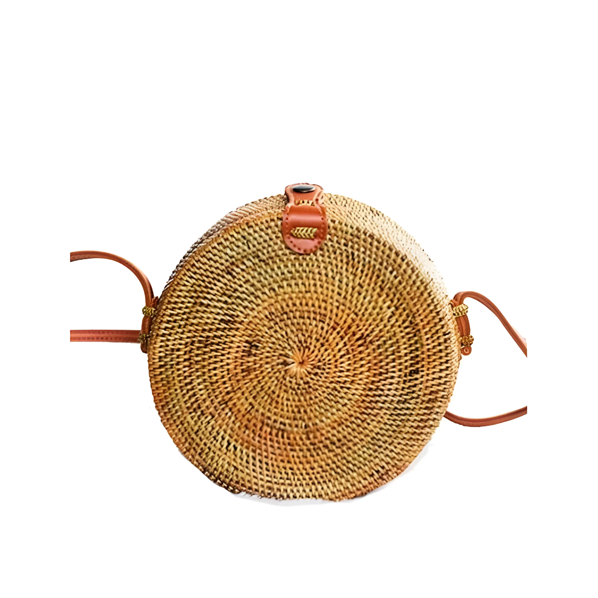 Natural Ethnic Round Rattan Bag, 20 cm Diameter, Stylish & Eco-Friendly Accessory