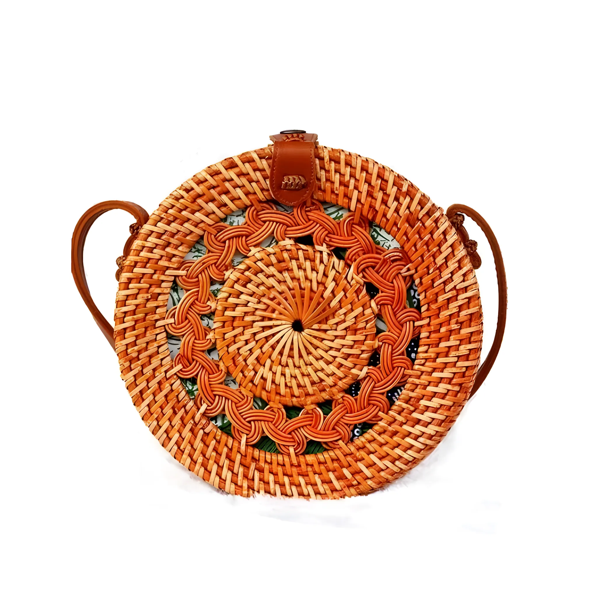 Bali Gendit Brown Woven Rattan Bag, Round Shaped