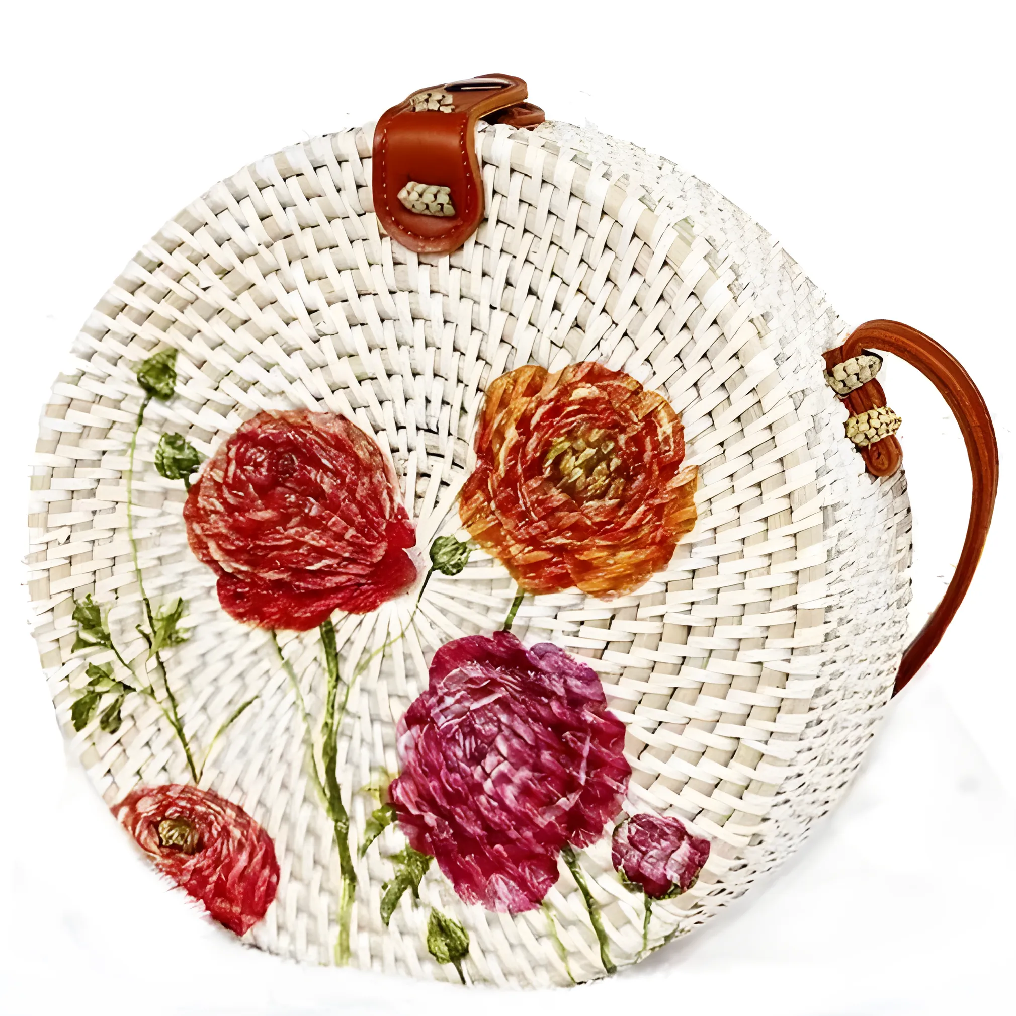 Bali Decoupage Art Rattan Bag with Beautiful Rose Motif