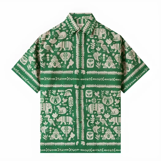 Telusur Kultur Printed Batik Shirt – Nusantara Inspired Flora & Fauna Design – Green